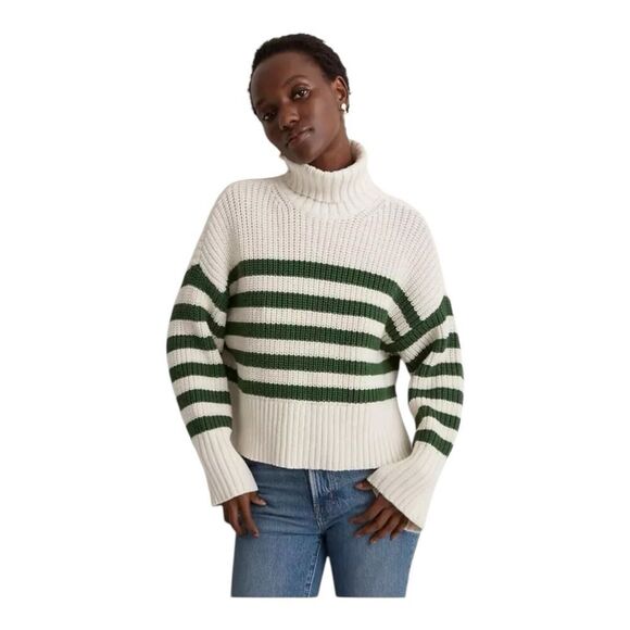 Madewell Sweater Womens‎ M Cream Ribbed Green Striped Wide Turtleneck NO064 - Picture 7 of 14